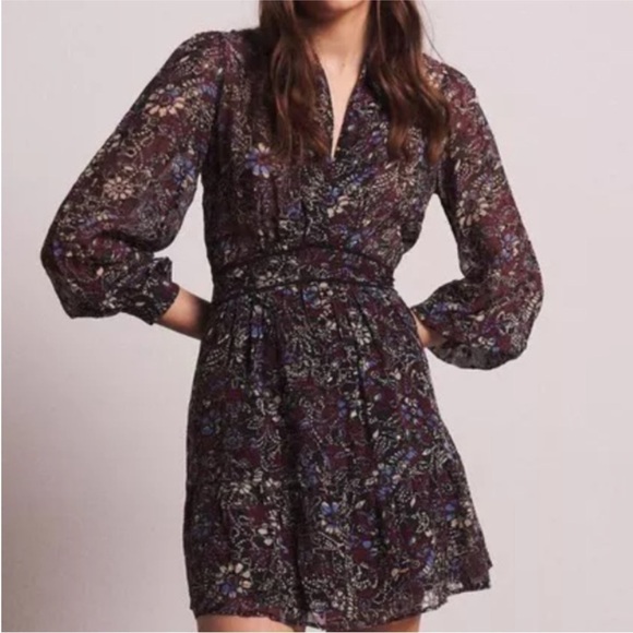 Ba&sh giani floral mini dress burgundy size 1 - Picture 1 of 14
